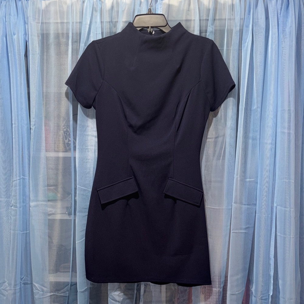 Elegant NAVY HIGH NECK MINI DRESS